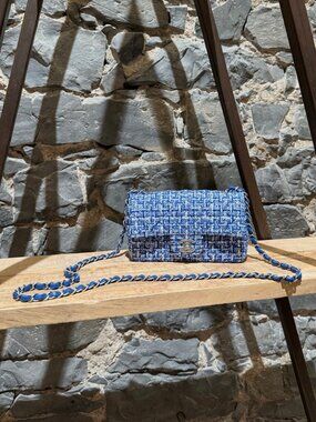 Chanel SS23 Blue White Tweed Rectangular Mini Classic Flap Bag